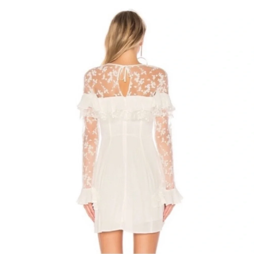 For Love & Lemons Rosebud Mini Dress White Lace Embroidered Sleeve Ruffle Size S